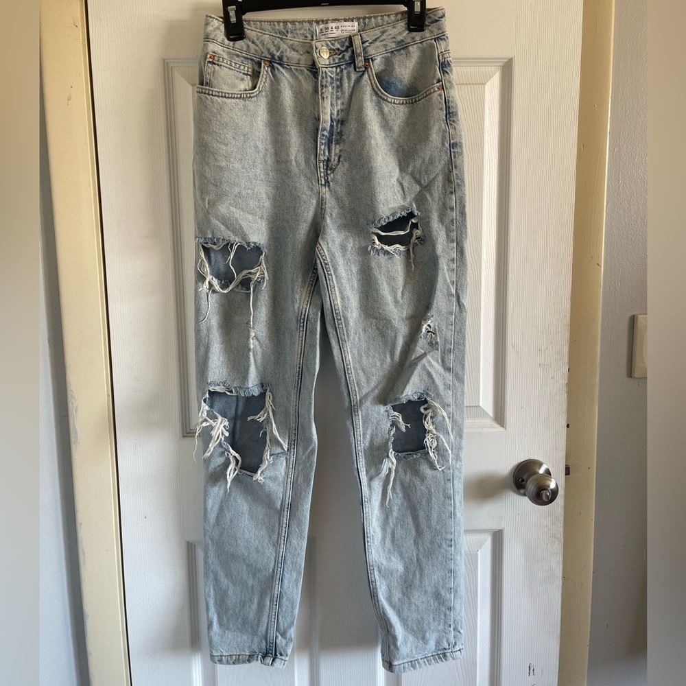 Primark Light Blue Distressed Women's Straight Leg Jeans